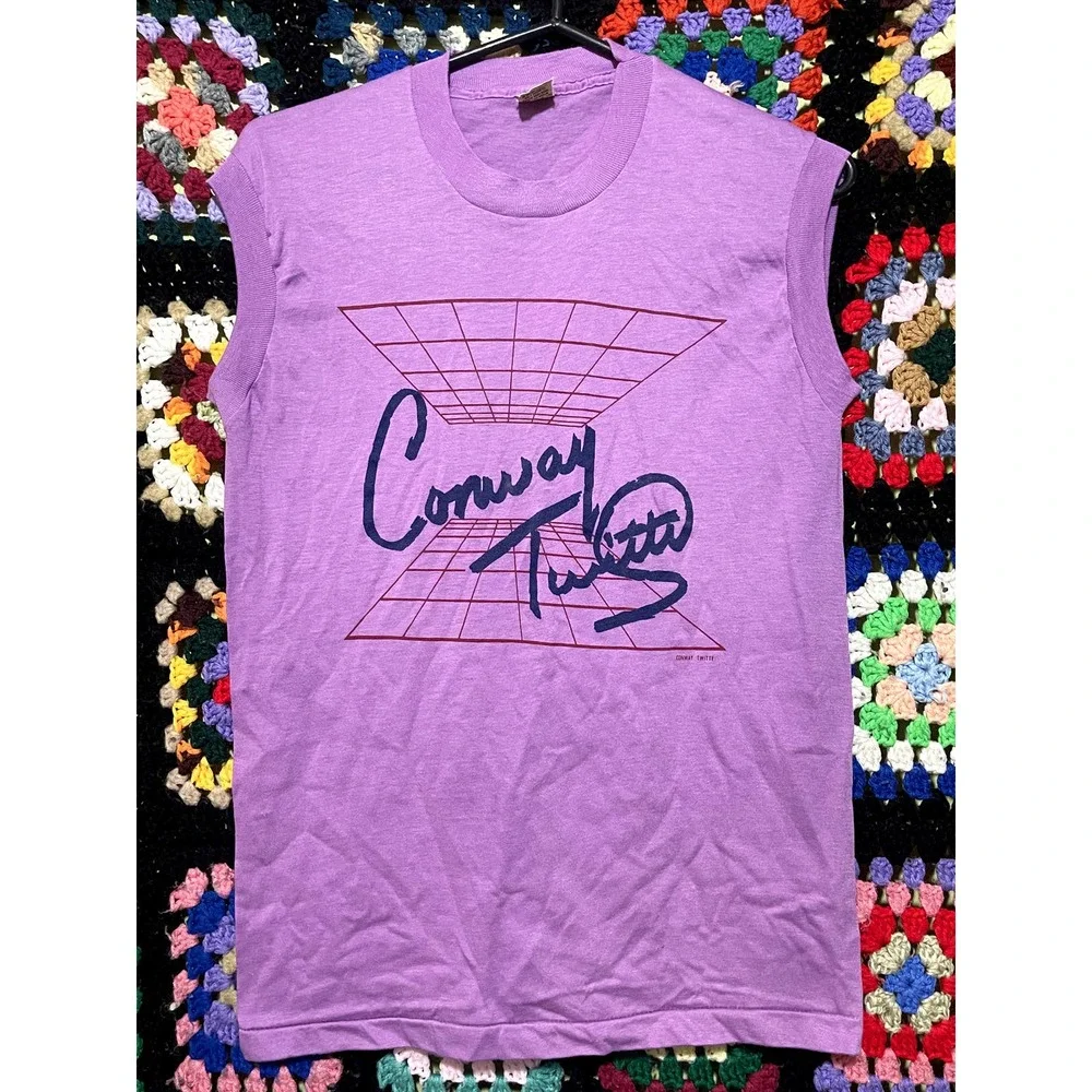 Conway Twitty Purple Vintage Single Stitch Screen Stars Purple Sleeveless Shirt - Picture 1 of 5